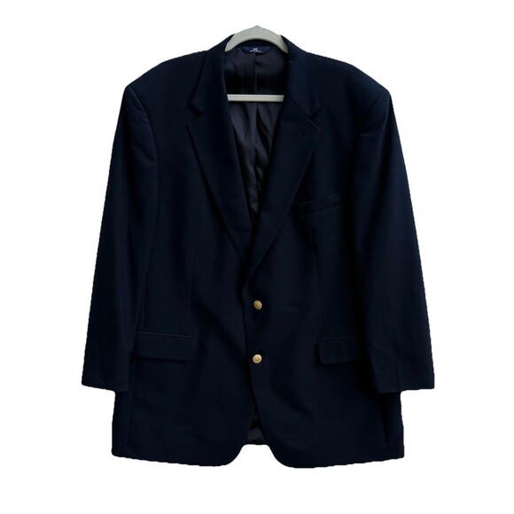 Brooks Brothers 346‎ Navy Blue Blazer Gold, 2 Button Worsted Wool Size 46L - Picture 1 of 10
